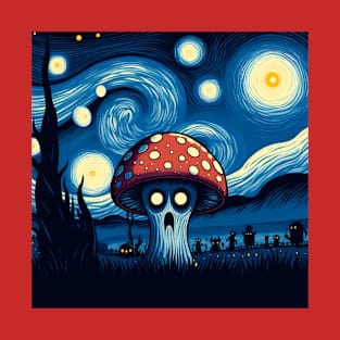 Creepy Mushroom Starry Night T-Shirt Hoodie Shirt Mug Tote Sticker Gift etc. T-Shirt