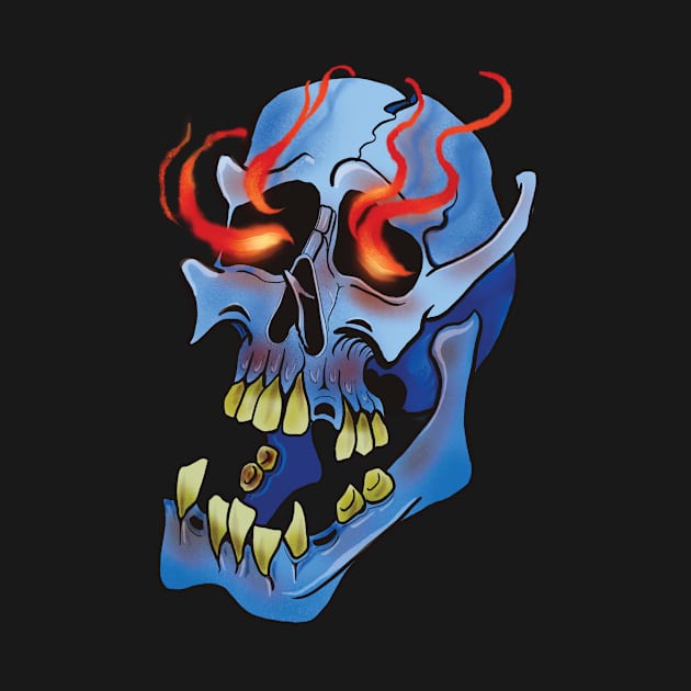 Flaming Blue Skull by dcoxdesigns