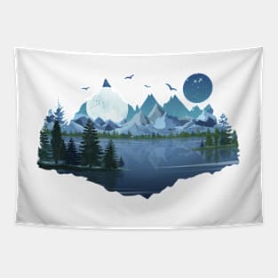 The river and the mountains by the moonlight Tapestry