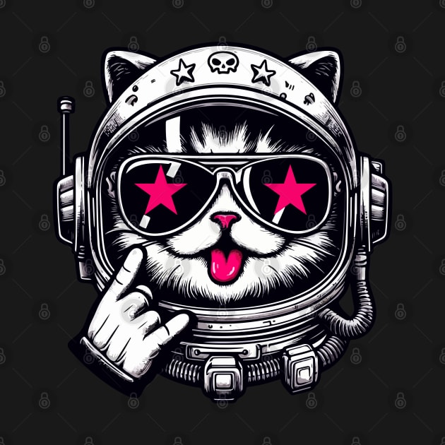 Cat in astronaut helmet with pink stars by AnnArtshock