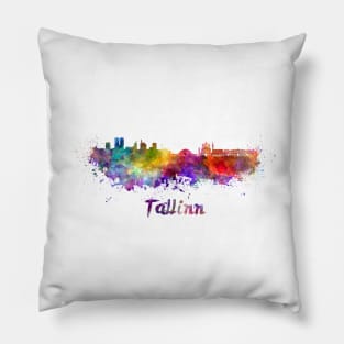 Tallinn skyline in watercolor Pillow