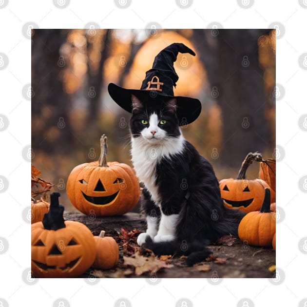 A Cute Cat with a Witches Hat by nancy.hajjar@yahoo.com