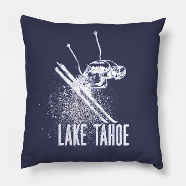 Lake Tahoe Downhill Ski Mountain Resort Vintage Skier Gift Pillow by Pine Hill Goods