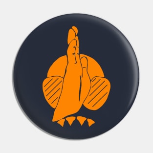 Yellow hand signal for shark, scuba diver design Pin