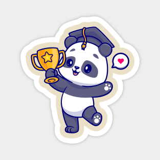 Cute Panda Holding Gold Throphy Cartoon Magnet