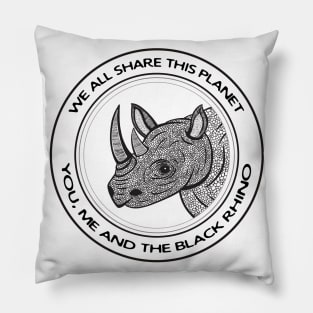 Black Rhino - We All Share This Planet - on light colors Pillow