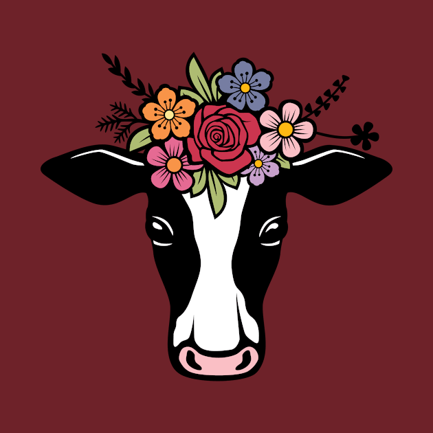 Cow Head With Colorful Flowers by Protshirtdesign