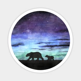 Aurora borealis and polar bears (black version) Magnet