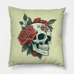 Skull with Rose Pillow