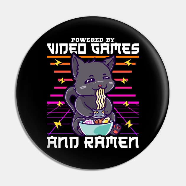 Powered By Video Games & Ramen Anime Cat Pin by theperfectpresents