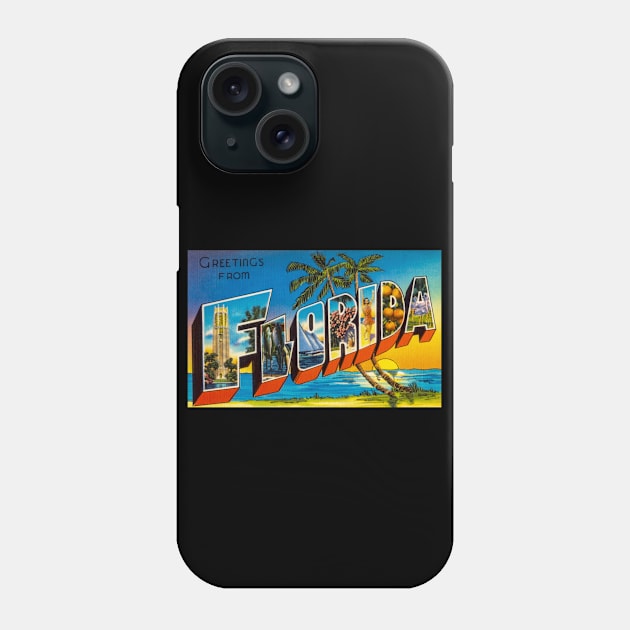 Greetings from Florida. This digitally restored 1930's era vintage postcard is perfect gift for the Florida FL lover and features many historic landmarks Phone Case by SeaStories