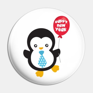 New Year Penguin, Happy New Year, Balloon, Tie Pin
