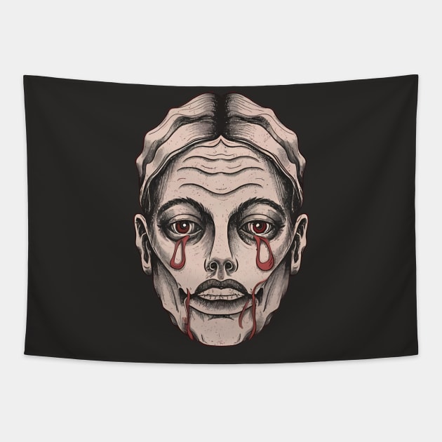 Scary Women Face, Bloody Eyes Tapestry by LuminaCanvas