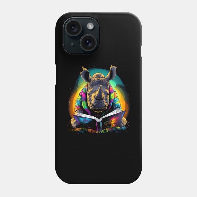 Rhinoceros Reads Book Phone Case by JH Mart