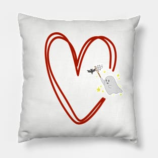 cute ghost catching a bat in a red heart Pillow