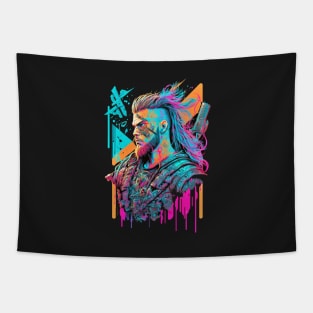 Neon Cyberpunk Viking - V1.12 Tapestry