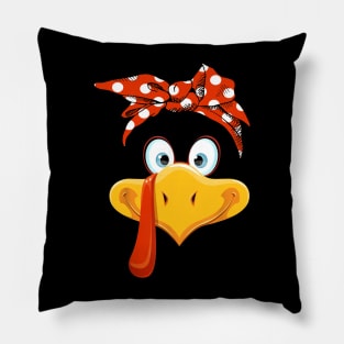 Womens Bandana Turkey Face Thanksgiving Pillow