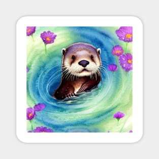 Otter Whirlpool with Flowers Magnet