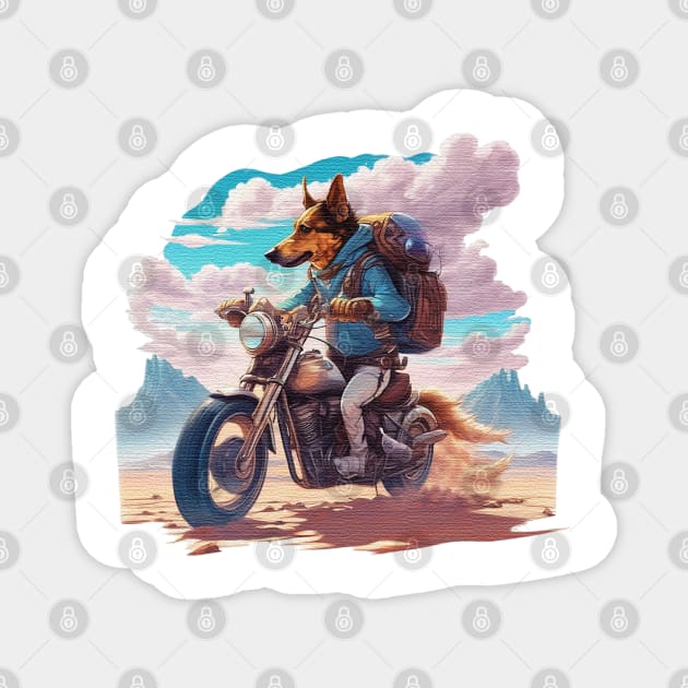 Dog riding a motorcycle in the desert Magnet by JnS Merch Store