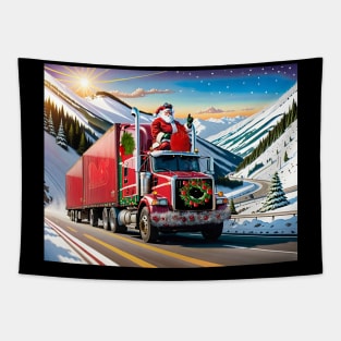 Santa on a Big Rig Tapestry