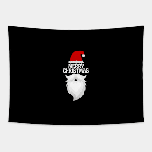 Merry Christmas (white beard and hat against black) Tapestry