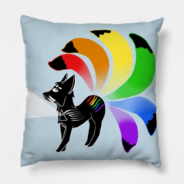 Prism Kitsune (solid black fill) Pillow by VixenwithStripes