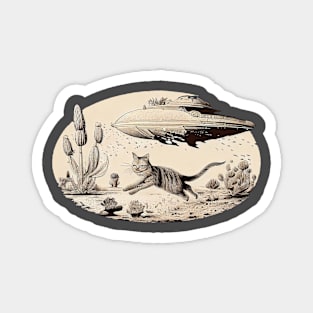 Cat running from UFO Sci-fi Cat lover gift Magnet