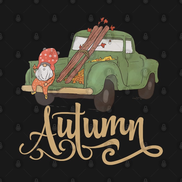 Cute Gnome In Autumn Vintage Car Gnomes Lover by alcoshirts