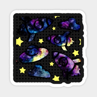 Watercolor Rockets and Stars on Dotted Background Magnet