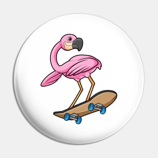 Flamingo as Skater with Skateboard Pin