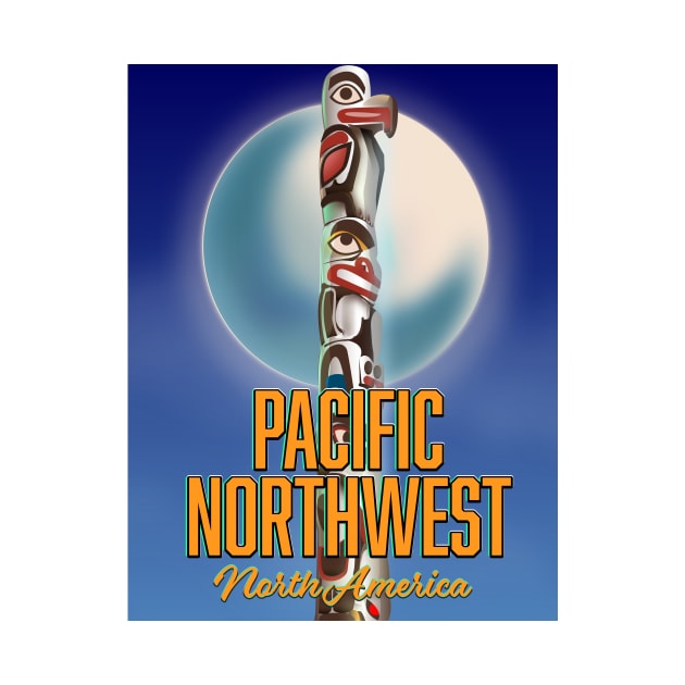 Pacific northwest totem pole travel poster by nickemporium1