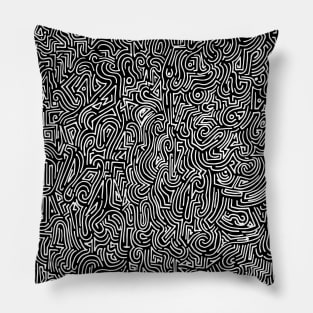 Abstract Ink Drawing #3 Black Pillow