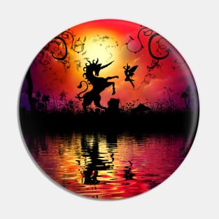 Unicorn with fairy in the sunset Pin