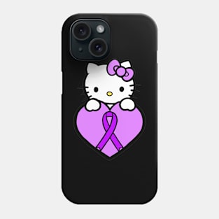 Cartoon cat awareness ribbon (Purple) Phone Case