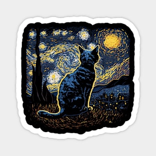 Starry Night Inspired Cat Gifts Funny Cat Magnet