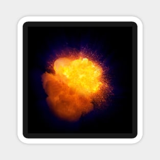 Realistic fiery explosion, orange color with blue gas shell Magnet