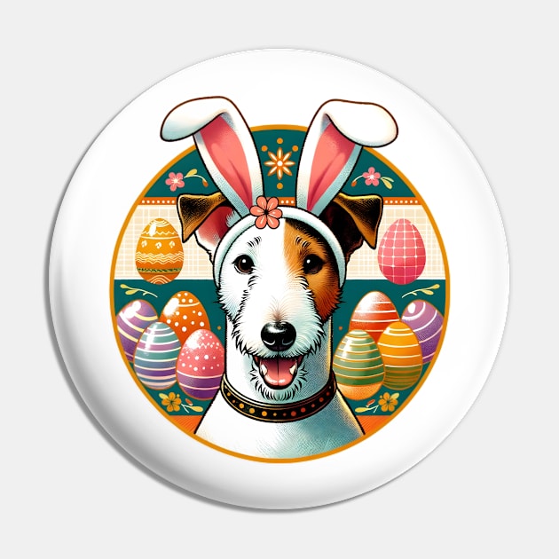 Smooth Fox Terrier Welcomes Easter with Bunny Ears Pin by ArtRUs