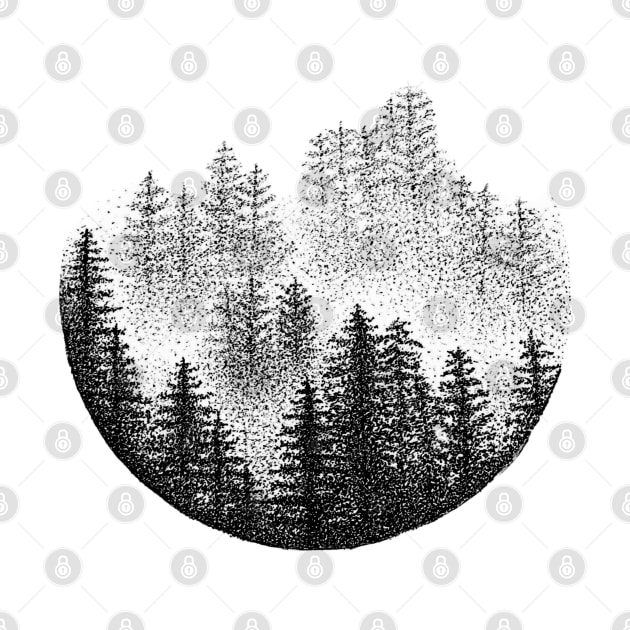 Circular Misty Pine Forest by Broken Line Design