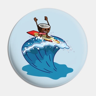 Cute coconut surfing in a giant wave Pin