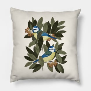 Blue Tit and Strawberry Tree Pillow