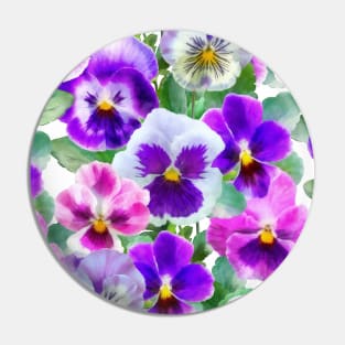 Colorful Violets Pansy Flower Pattern Pin