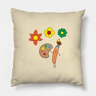 funny art brush drawing flowers Pillow