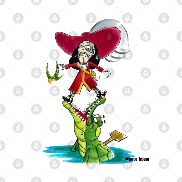 robot captain hook with robot crocodile by jorge_lebeau