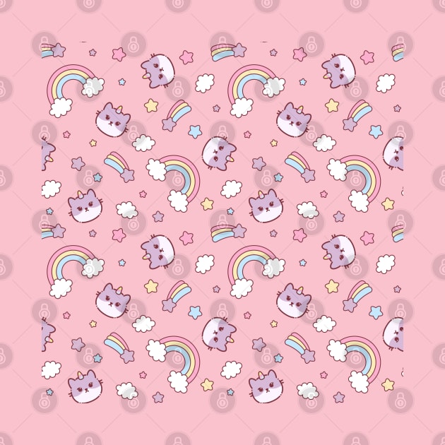 Cute Cat Caticorn or Kitten Unicorn seamless pattern by Saya Raven