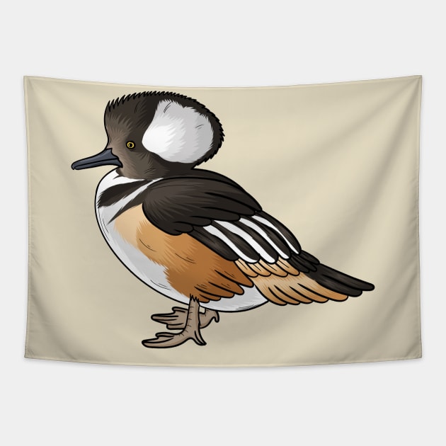 Hooded merganser bird cartoon illustration Tapestry by Cartoons of fun