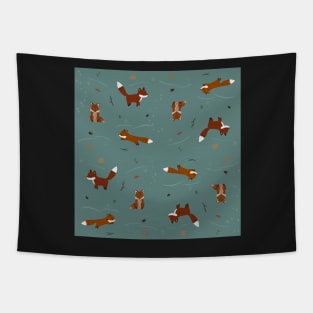 Winter Foxes in Teal Tapestry