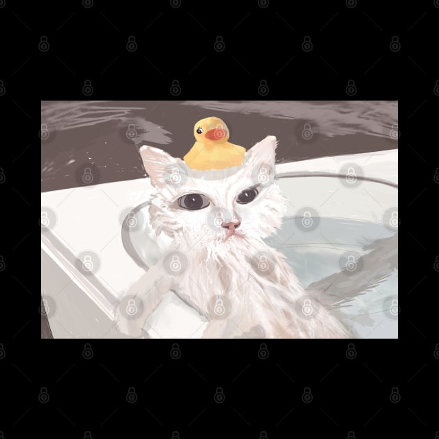 White Cat with Duck by Lisa Williams Design