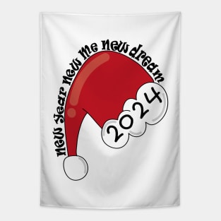 Santa Hat New Year New Me New Dream!! Happy New Year 2024 Tapestry