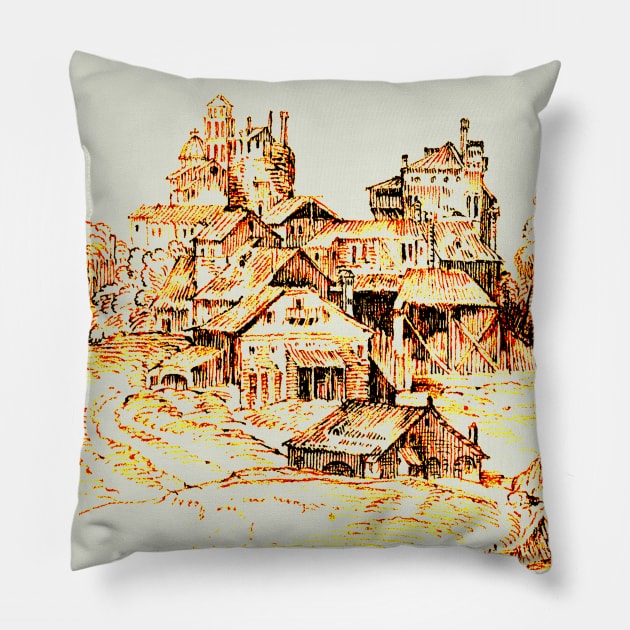 Old World Town at Sunset Outline Art Pillow by Mazz M