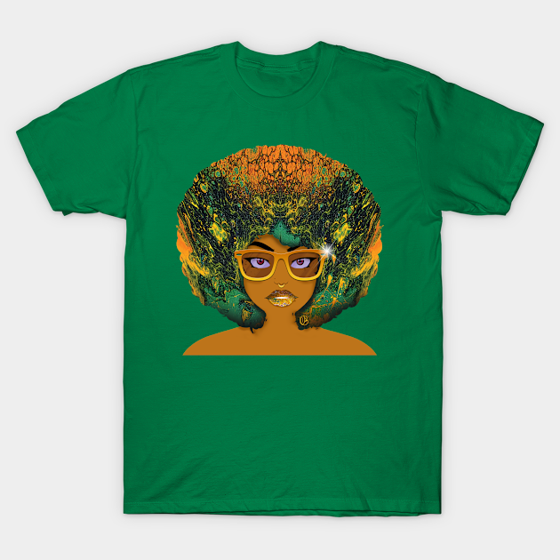 Galaxy Girl Green Afro - Black - T-Shirt